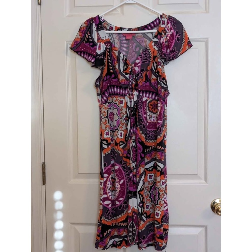 Sunny Leigh Boho Floral Paisley Dress XL Flutter Sleeve Empire Waist Tunic